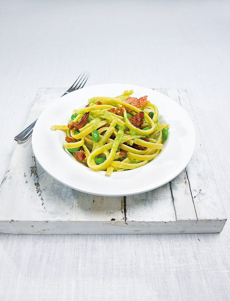 Pasta met tuinbonen en pancetta