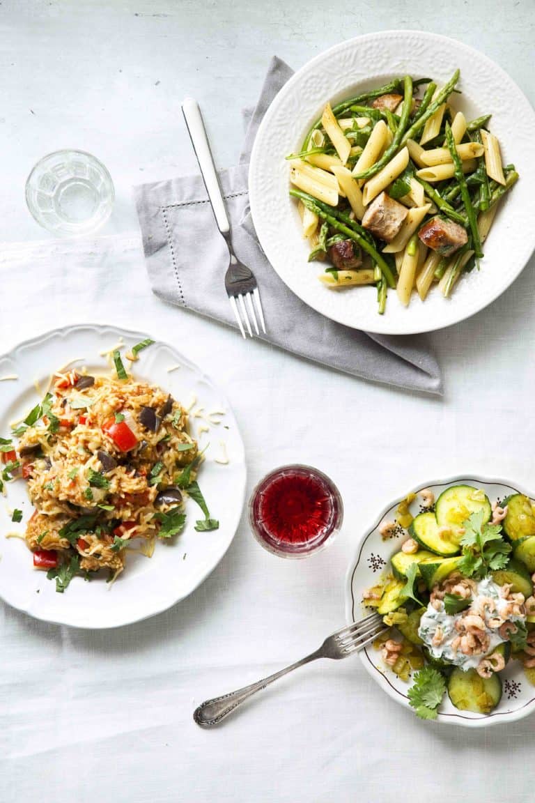 Penne met worst en groene asperges
