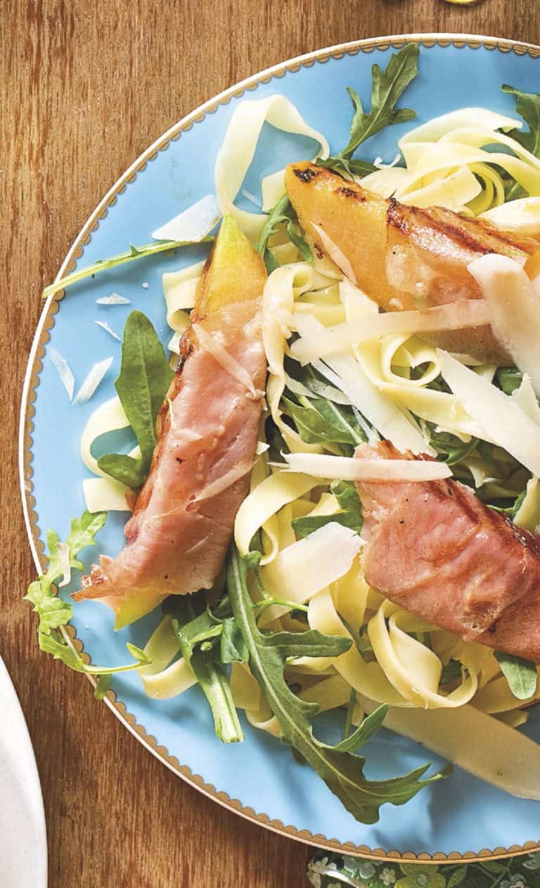 Gegrilde meloen met ham en pecorino