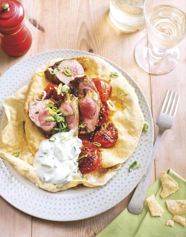 Geroosterd tandoori-lamsvlees met tomaat