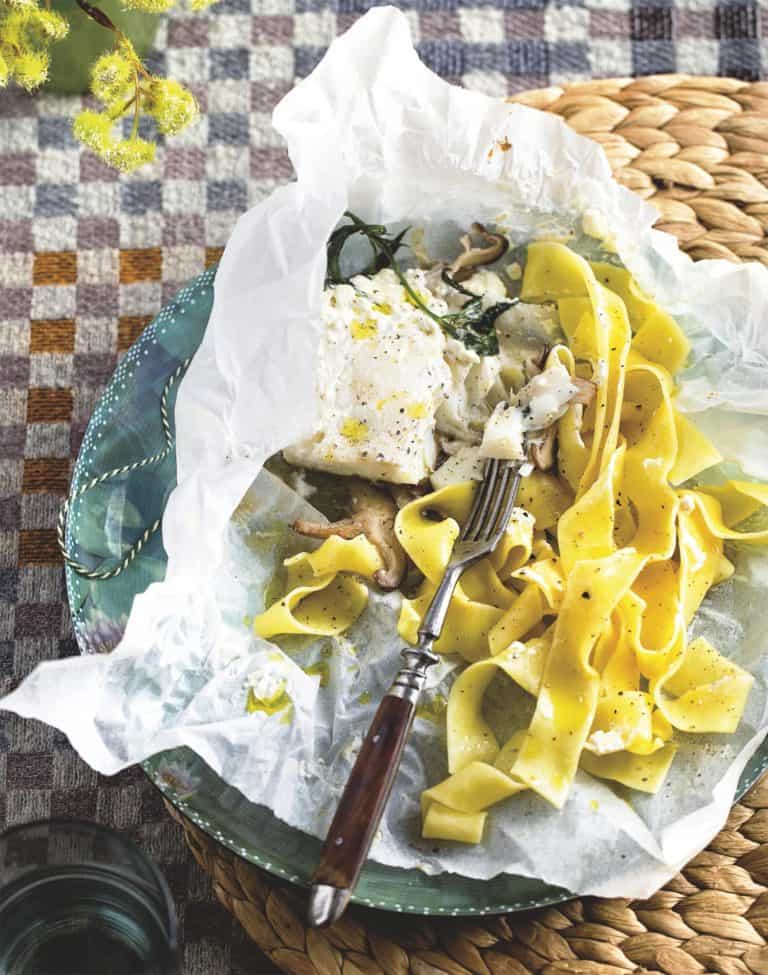 Kabeljauw met shiitake, crème fraîche en dille