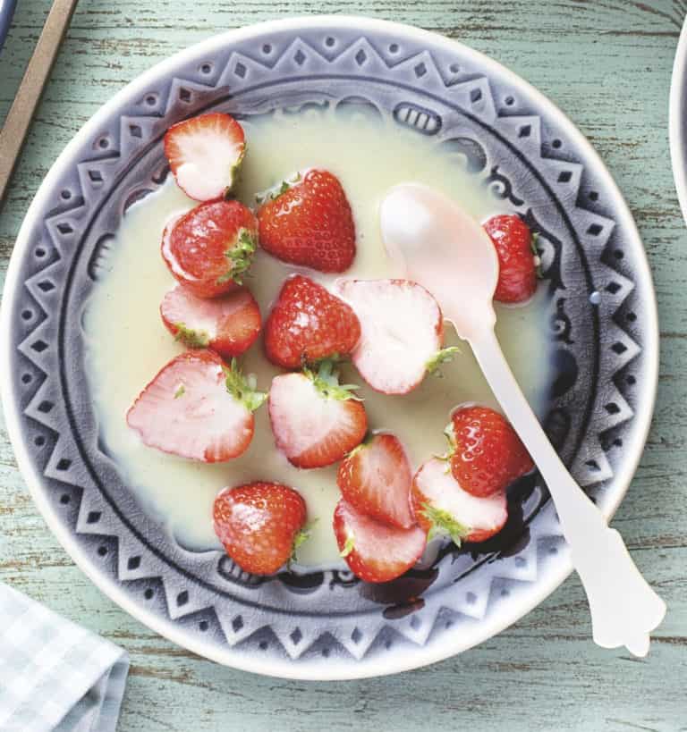 Aardbeien met witte chocolade