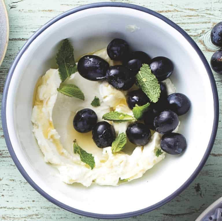 Druiven met mascarpone en munt