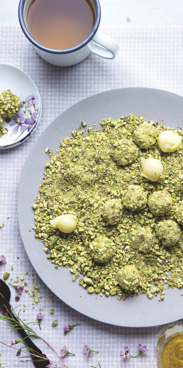 Witte ganache met vanille, citroen en pistache