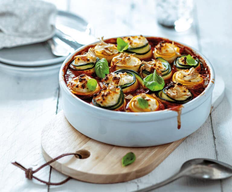 Opgerolde courgette-lasagne met jackfruit