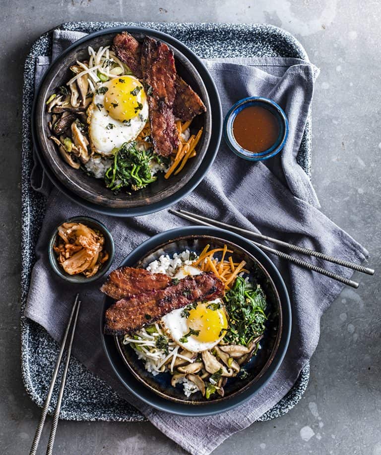 Bibimbap met spek en eieren