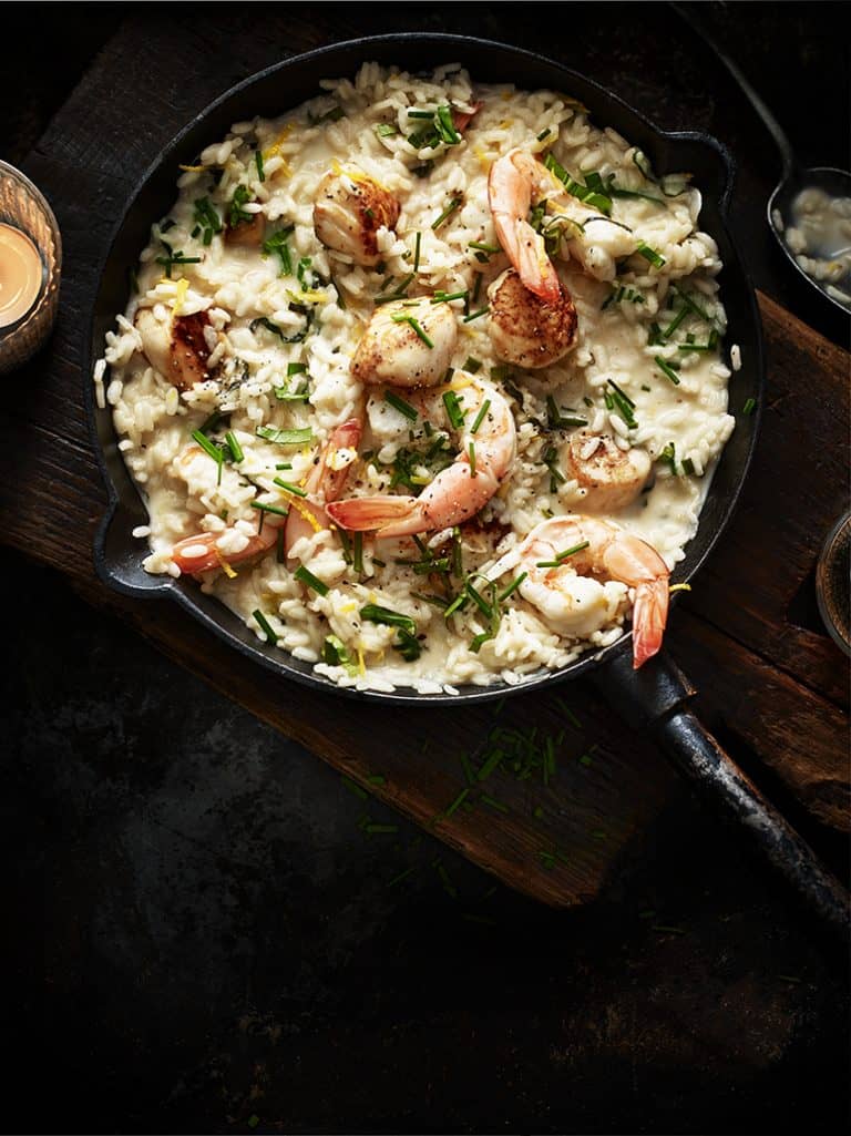 Risotto met coquilles en garnalen