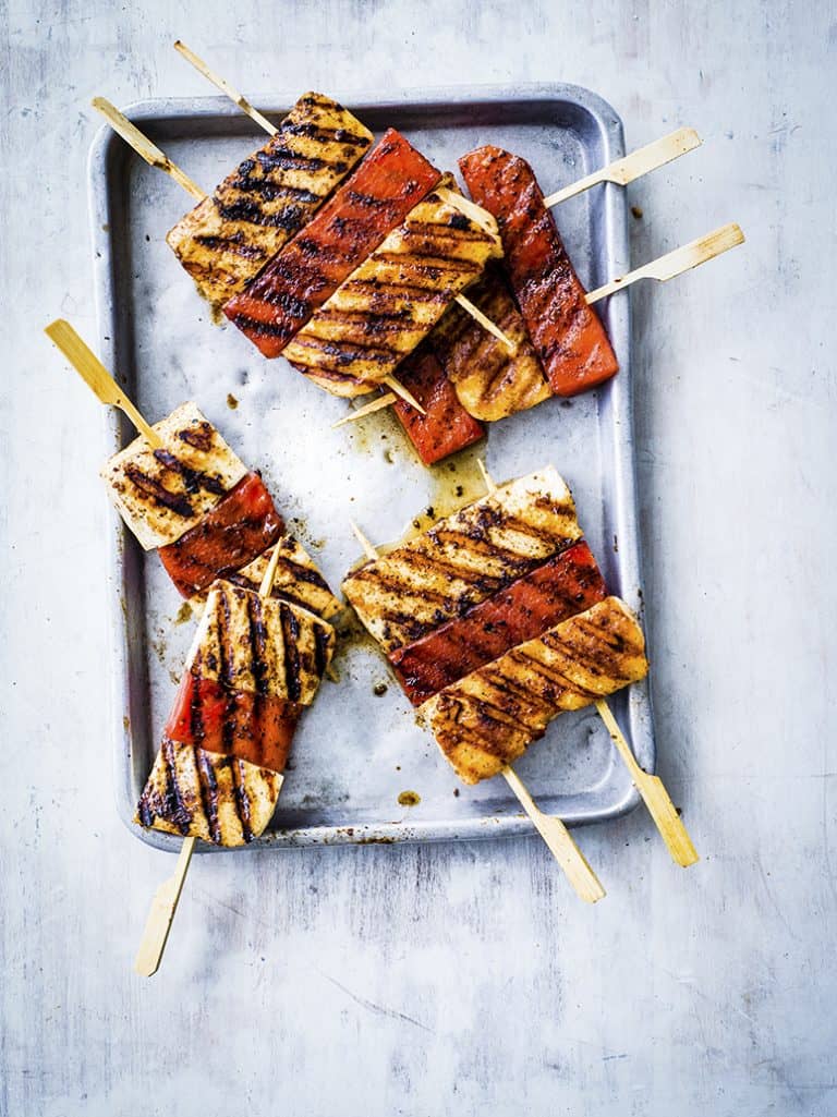 Halloumi-watermeloenspiesjes