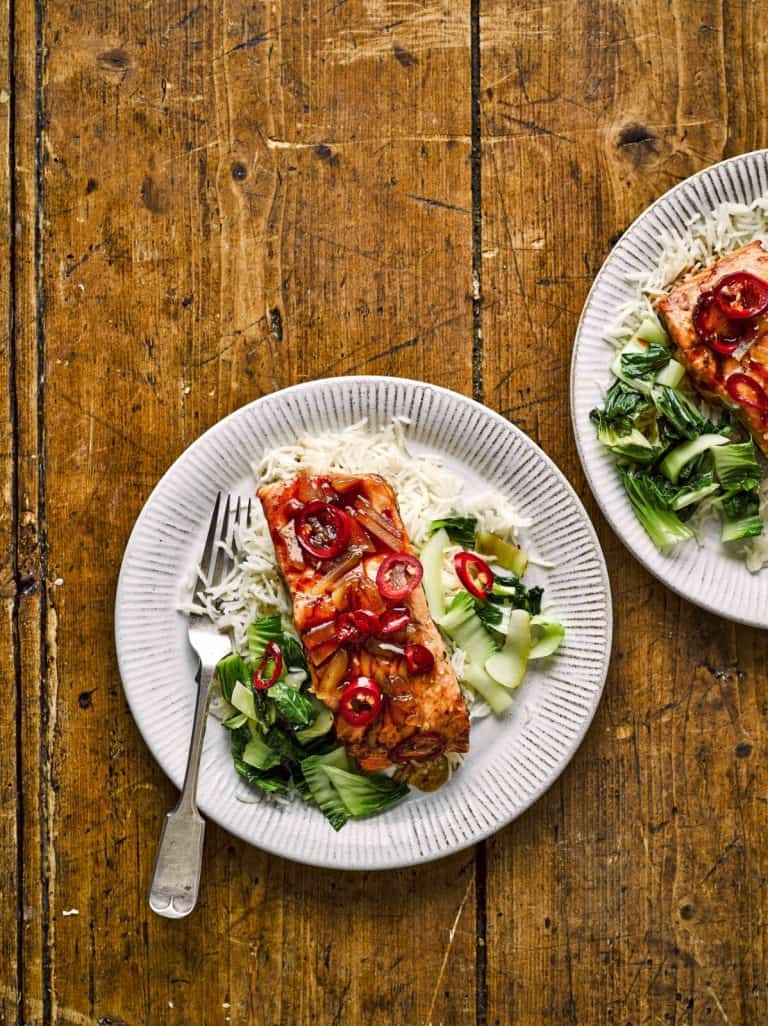 Zalm en papillotte met gember en paksoi