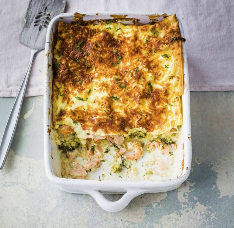 Lasagne met zalm en garnalen