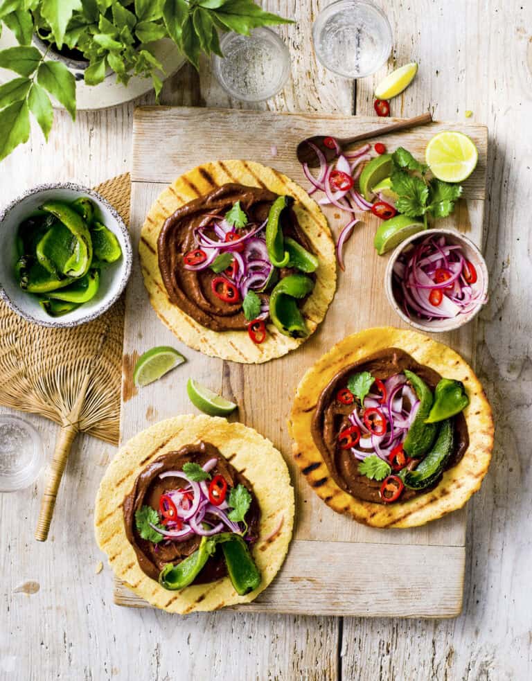 Taco’s met gegrilde paprika en molesaus