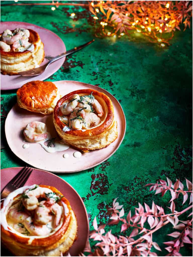 Vol-au-vents met champagne en gamba’s
