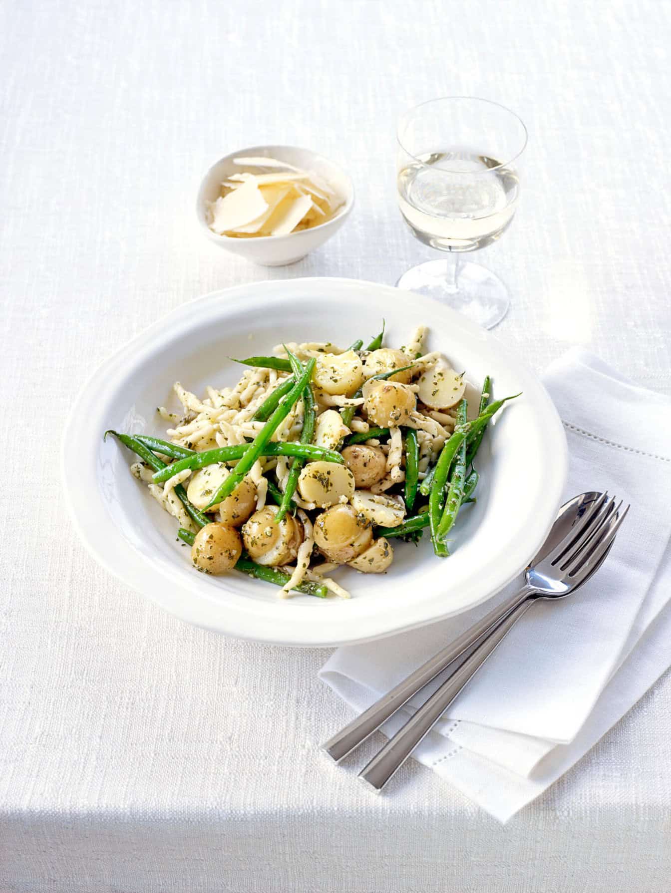 Pasta met krieltjes en sperziebonen