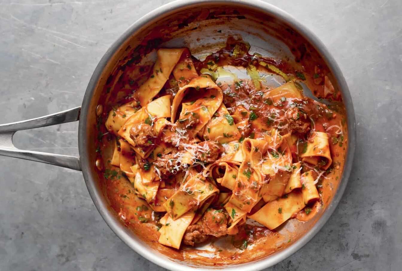 Pappardelle met worst van Jamie Oliver