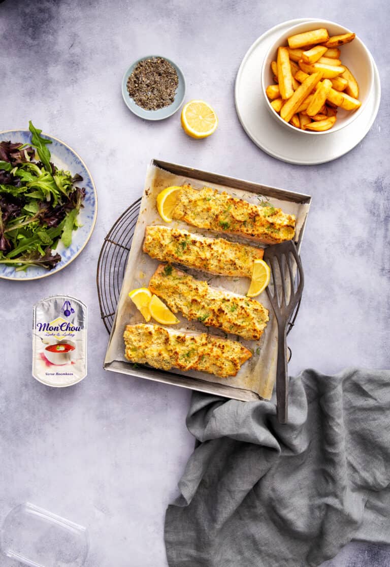 Zalmfilet met romige mosterd-dilletopping