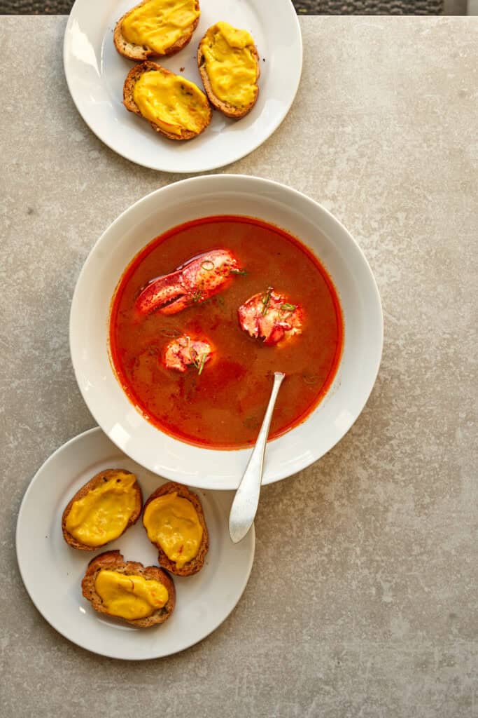 Bisque met stokbrood met rouille