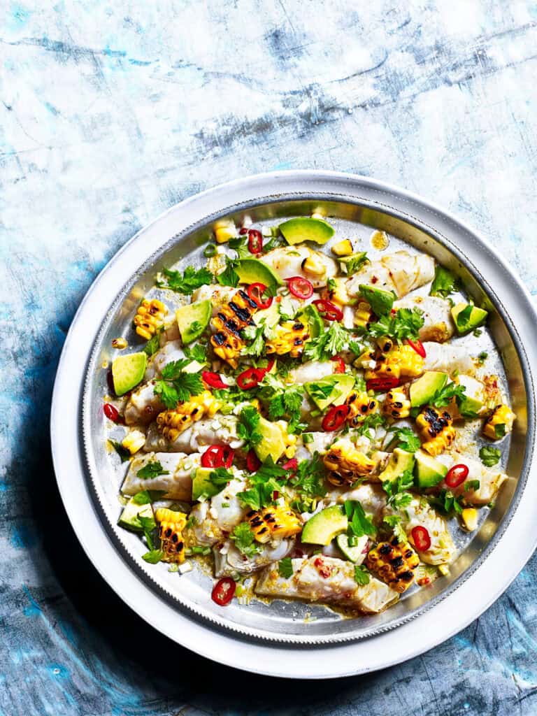 Ceviche van zeebrasem met mais