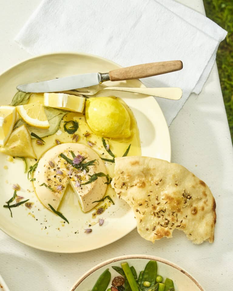 Gerookte ricotta met dragonolie en citroen