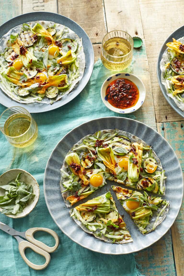 Rijstvelpizza met courgette