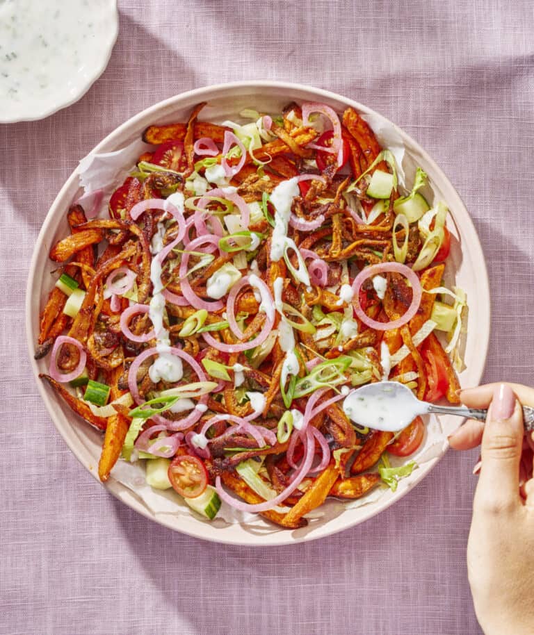 Kapsalon met zoete aardappel & oesterzwamshoarma