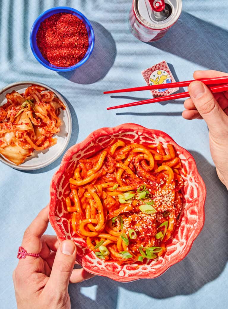 Kimchi udon noodles Korean style