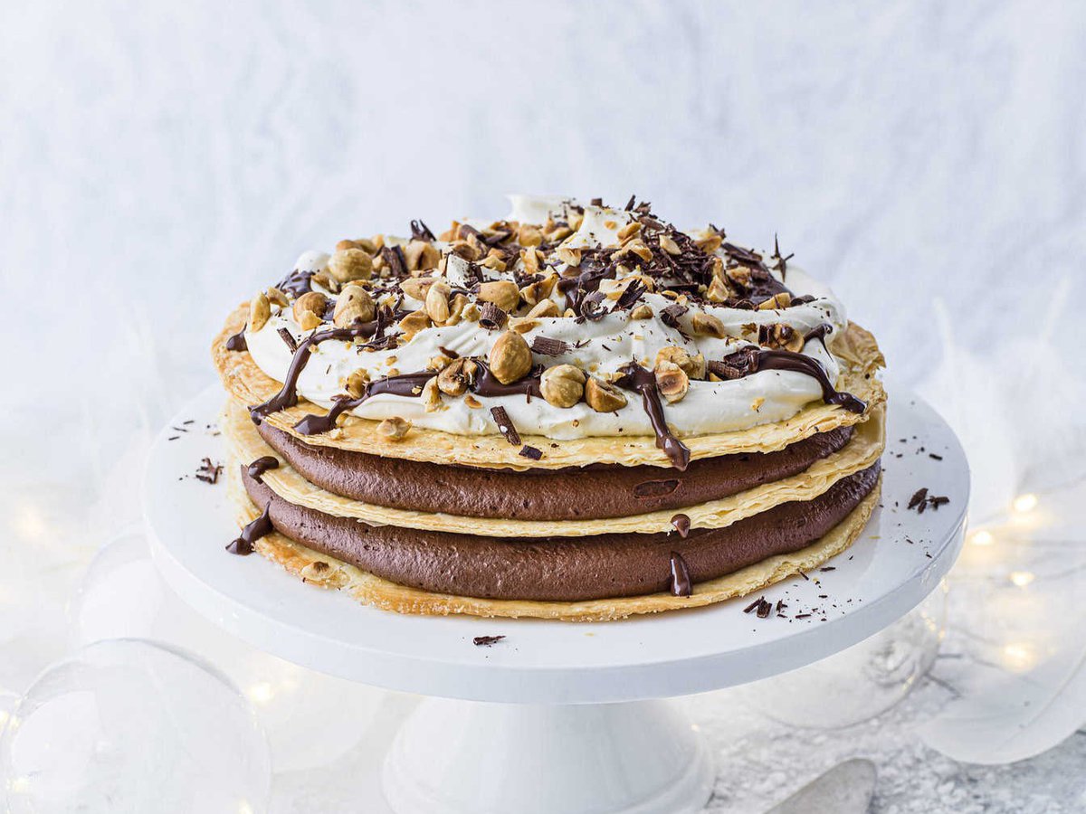 Millefeuille met chocolade en hazelnoten