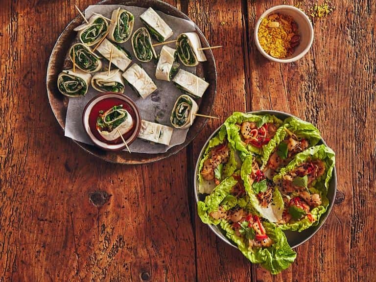Wraprolletjes-met-spinazie-en-gember en slawraps