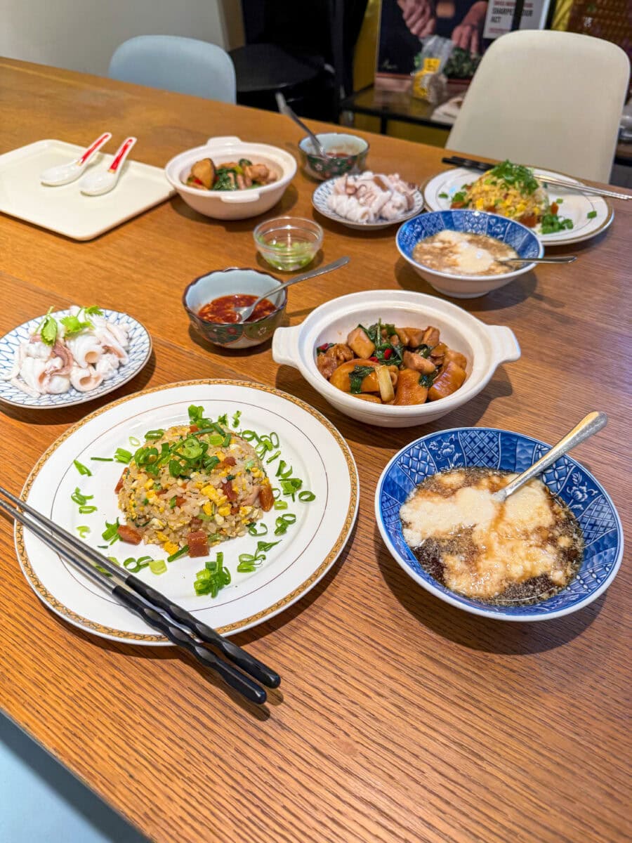 Verschillende lokale gerechten bij een kookworkshop in Taiwan