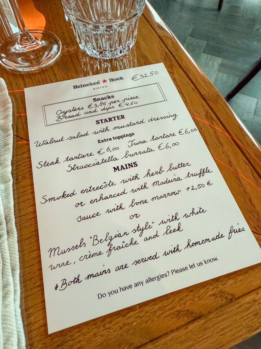 Menukaart Heineken Hoek Bistro