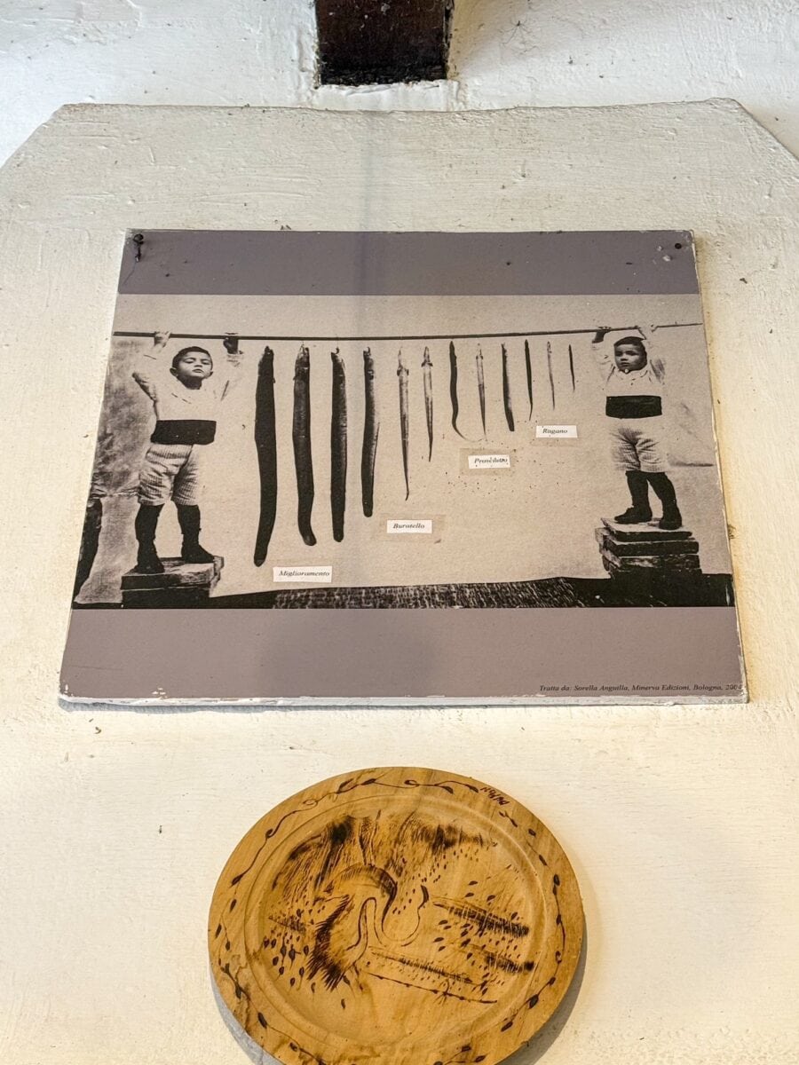 Poster met paling bij een restaurant in Comacchio