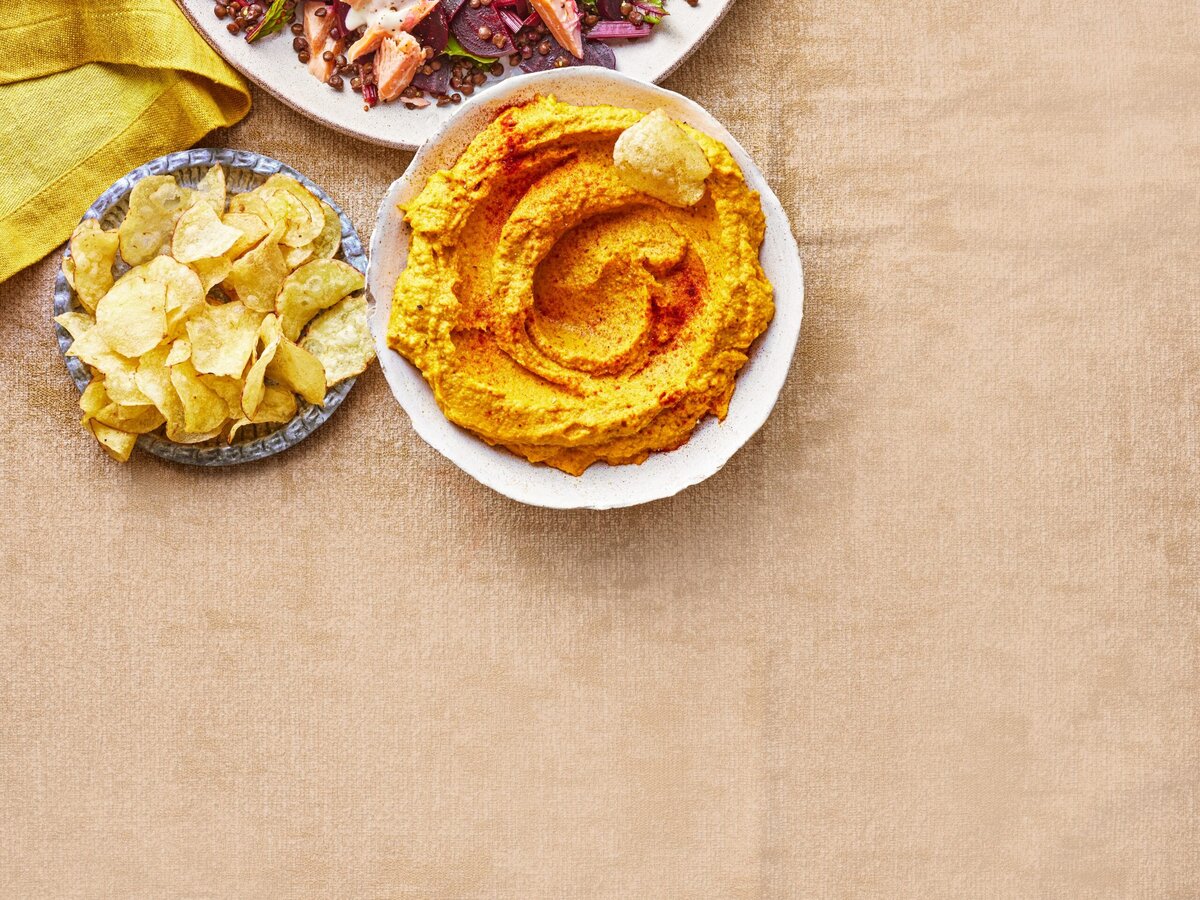 Flespompoenromescodip met naturel chips