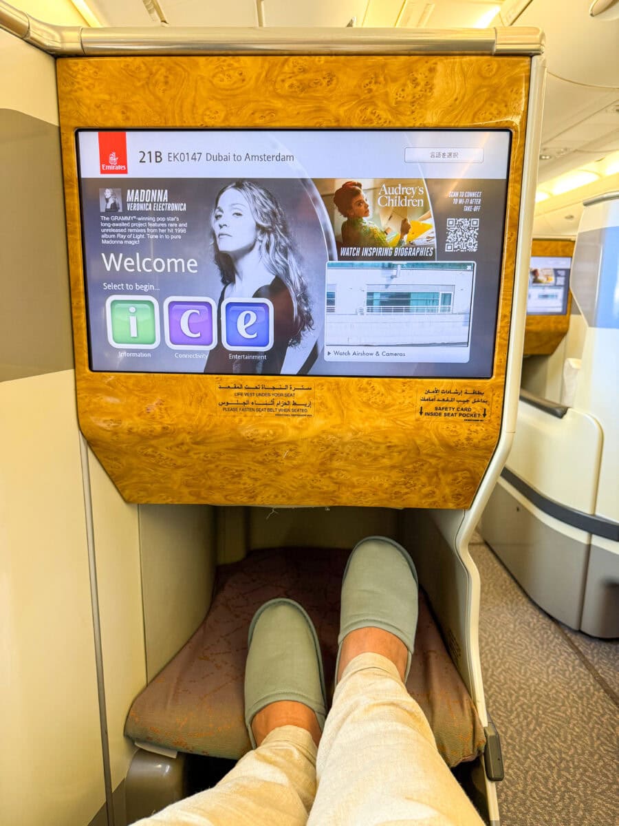 Beenruimte bij business class van Emirates