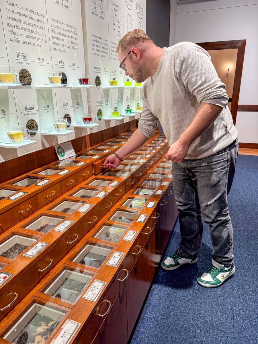 Bas Erkens bij het theemuseum in Shizuoka, Japan