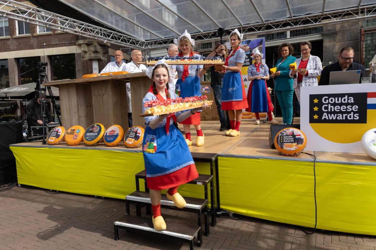 Goudse kaas in op de kaasmarkt in Gouda