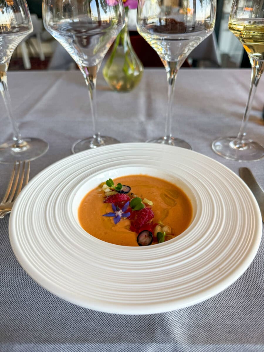 Gazpacho met frambozen bij Sydkustens at Pillehill in Zweden