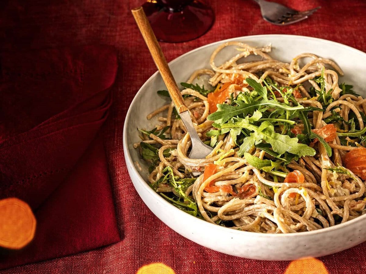Romige citroenspaghetti met zalm